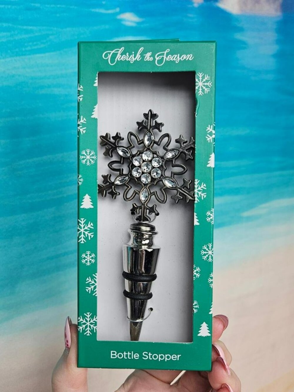 Cherish the Season Snowflake Bottle Stopper Holiday Decor Wine Bottle Cork